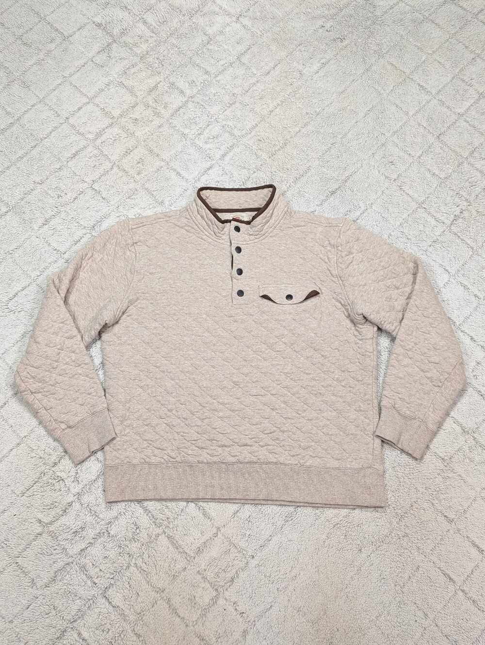 Faherty Jacket Mens L Beige Oatmeal Epic Quilted Fleece ¼ Snap Pullover Casual
